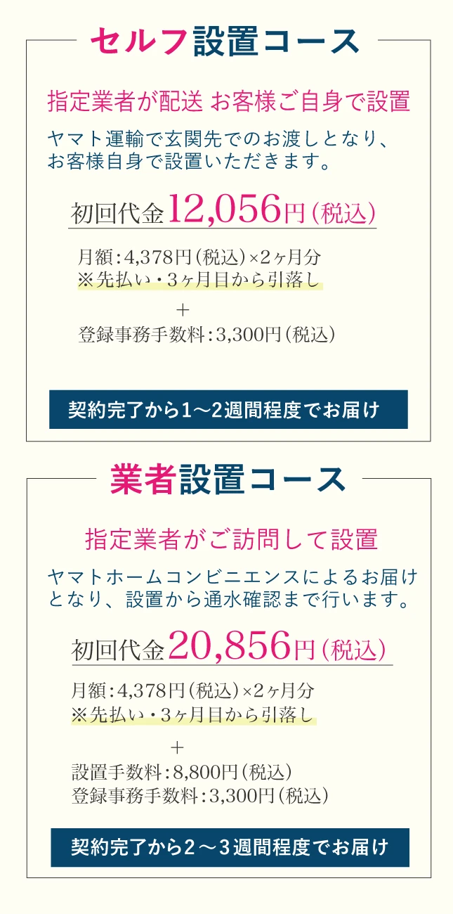 「セルフ設置コース」「業者設置コース」